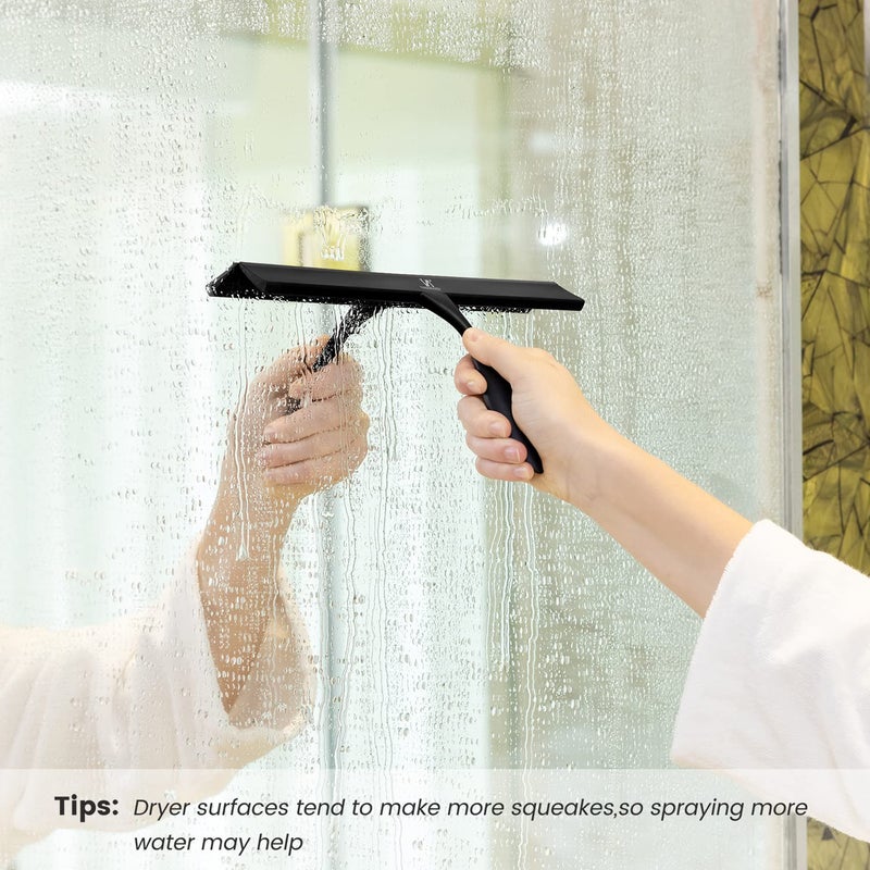 VANZAVANZU Shower Squeegee for Glass Doors, 11-Inch Silicone Squeegee with Non-Slip Handle and Adhesive Hook for Bathroom, Mirror, Tile, Car Window (Black) - Image 2